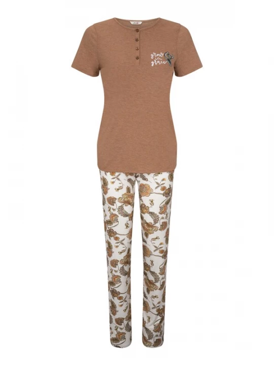 Foto van product Goldenbay Pyjama 'Irises' bruin / wit