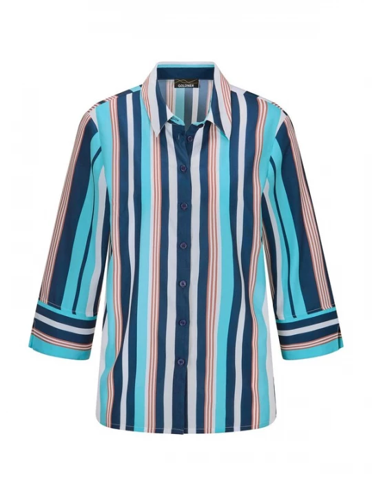 Foto van product Goldner Blouse turquoise / donkerblauw / oranje / wit