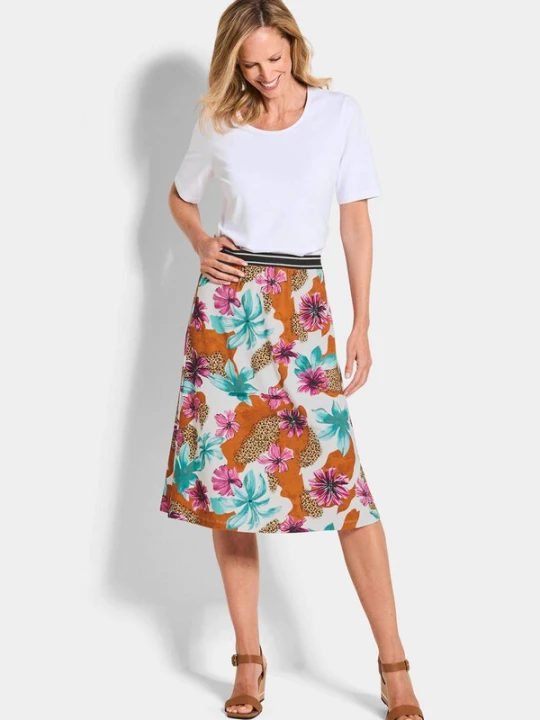 Foto van product Goldner Rok lichtblauw / cognac / magenta / wit