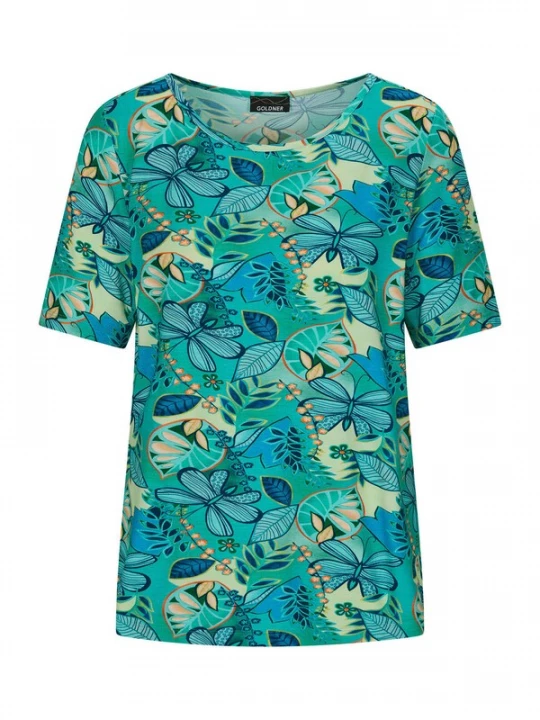 Foto van product Goldner Shirt blauw / jade groen / lichtgroen / abrikoos