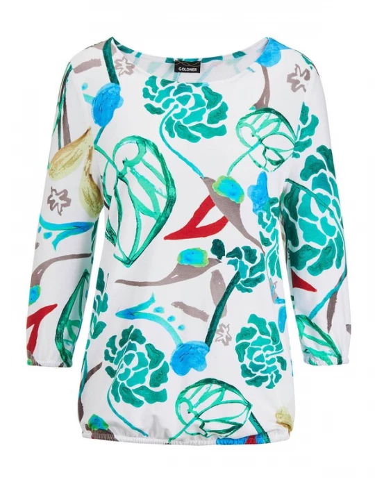 Foto van product Goldner Shirt donkerbeige / azuur / petrol / wit
