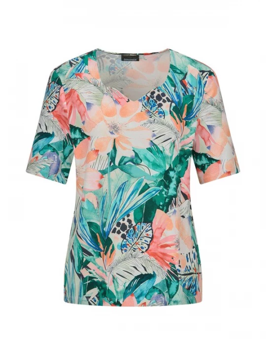 Foto van product Goldner Shirt groen / koraal / wit