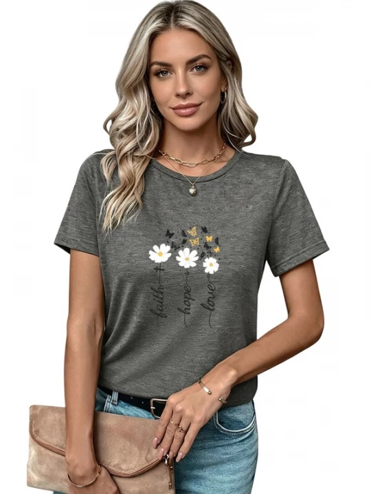 Foto van product GORHEY Shirt 'Women's Summer Casual Color T-Shirt with Daisy Print' grijs