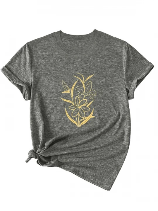 Foto van product GORHEY Shirt 'Women's Summer Short-Sleeve Shirt with Maple leaves Print Tees' grijs