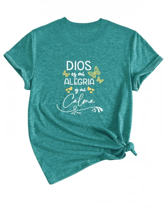 Foto van product GORHEY Shirt 'Women's Summer Short-Sleeve Shirt with Slogan Print Slogan Tees' aqua