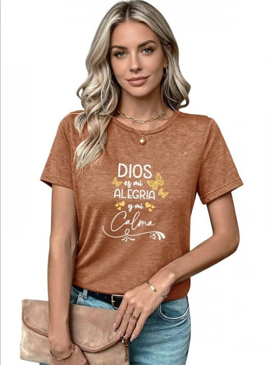 Foto van product GORHEY Shirt 'Women's Summer Short-Sleeve Shirt with Slogan Print Slogan Tees' brons