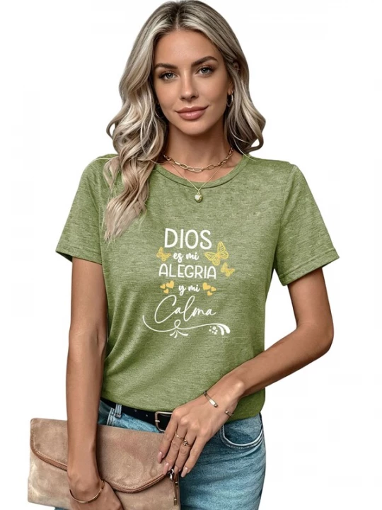 Foto van product GORHEY Shirt 'Women's Summer Short-Sleeve Shirt with Slogan Print Slogan Tees' grasgroen