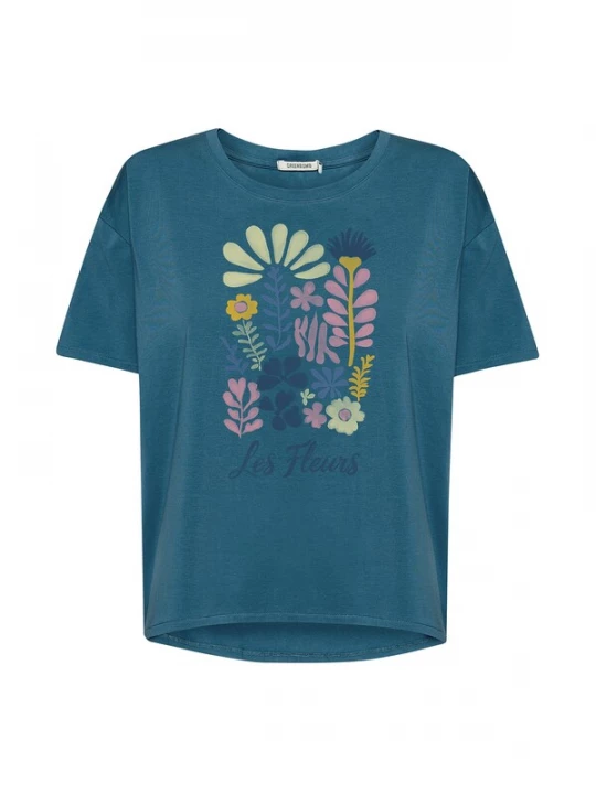 Foto van product GREENBOMB Shirt 'Les Fleurs' navy / geel / petrol / pink