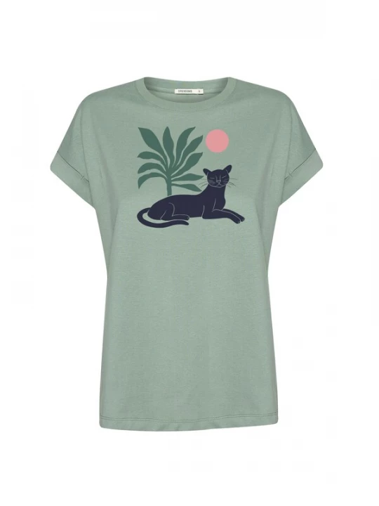 Foto van product GREENBOMB Shirt 'Panther Leaves' navy / groen / lichtgroen / koraal