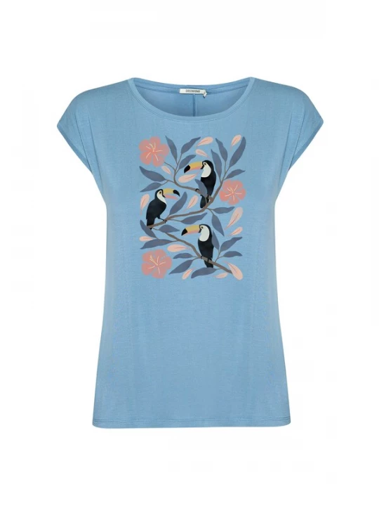 Foto van product GREENBOMB Shirt 'Timid Tucan Flower' lichtblauw