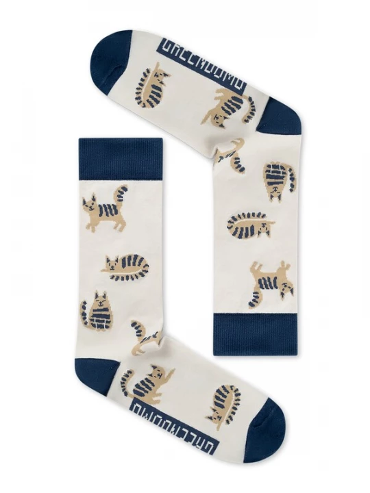 Foto van product GREENBOMB Sokken 'Cats' taupe / donkerblauw / wit