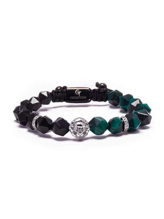 Foto van product GT Collection Armband 'Wild Cat' donkergroen / zwart / zilver