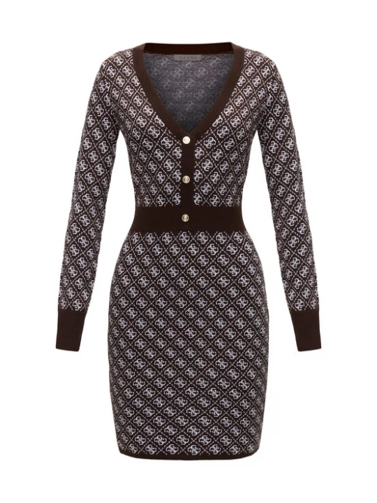 Foto van product GUESS Gebreide jurk 'AUBREY' chocoladebruin / wit