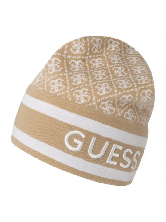 Foto van product GUESS Muts 'SEVYN 4G LOGO BEANIE SWTR' beige / wit