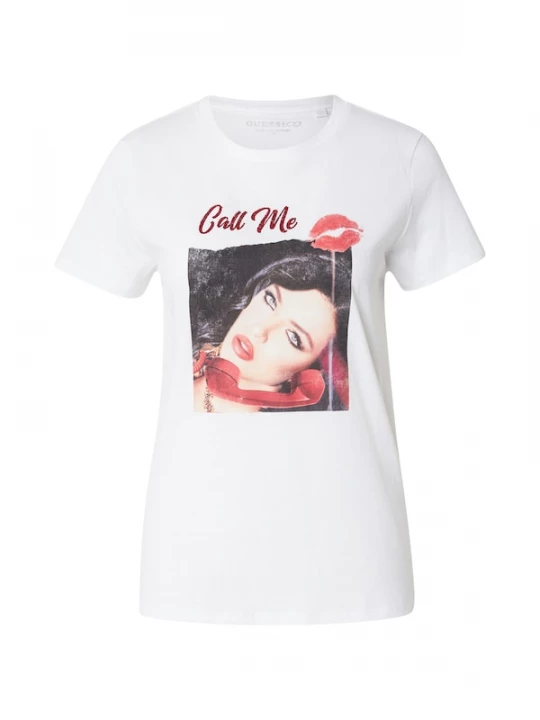 Foto van product GUESS Shirt 'CALL ME EASY' lichtgrijs / bloedrood / zwart / wit
