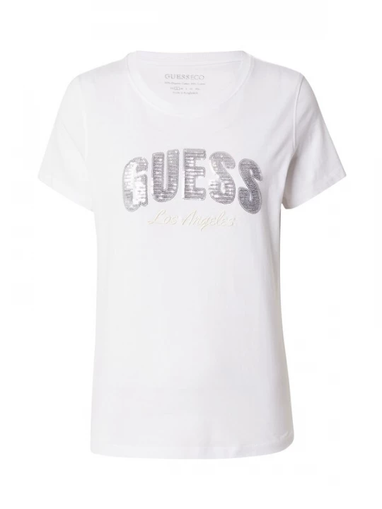 Foto van product GUESS Shirt pasteelgeel / zilver / wit