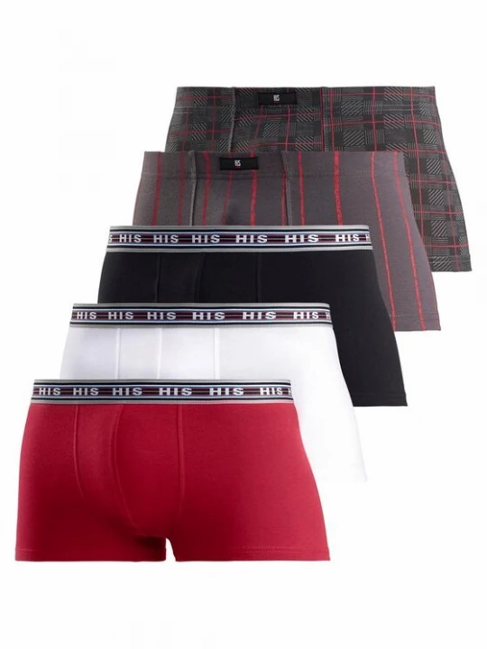 Foto van product H.I.S Boxershorts antraciet / donkergrijs / rood / zwart / wit