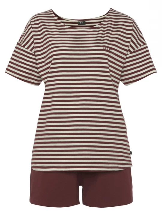 Foto van product H.I.S Korte pyjama bordeaux / wolwit