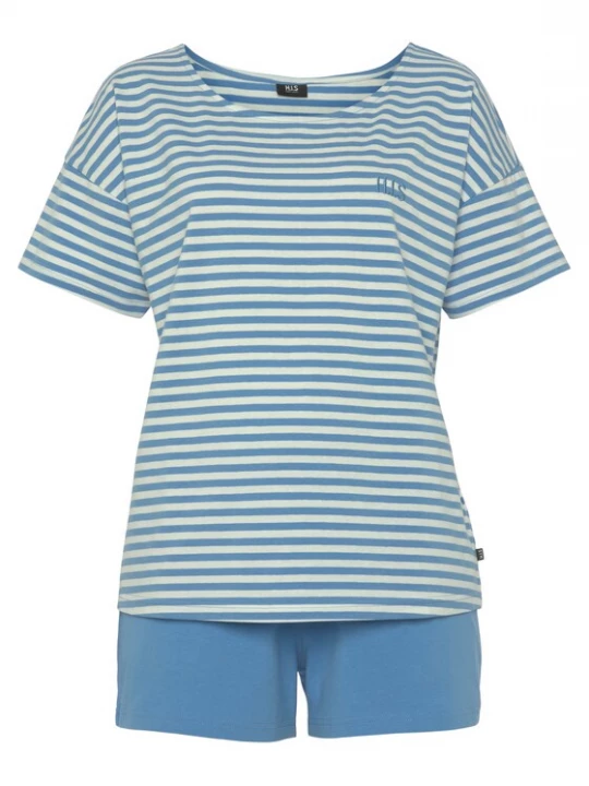 Foto van product H.I.S Korte pyjama smoky blue / wit