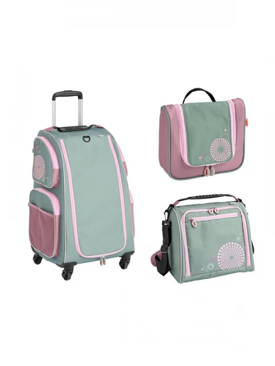 Foto van product HABA Tas ' Schranktrolley 4 Rollen, Trolleytasche und Kulturbeutel ' groen / rosa