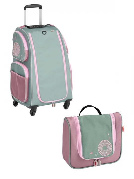 Foto van product HABA Tas ' Schranktrolley 4 Rollen und Kulturbeutel ' lichtgroen / rosa