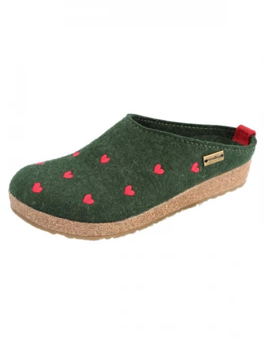 Foto van product HAFLINGER Clogs 'Grizzly Cuoricini' donkergroen