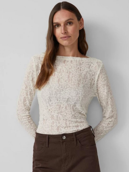 Foto van product Half doorschijnend shirt met lange mouwen van zacht jersey kant s.Oliver crème
