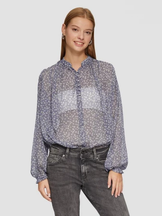 Foto van product Half doorschijnende chiffon blouse met pofmouwen QS grijs