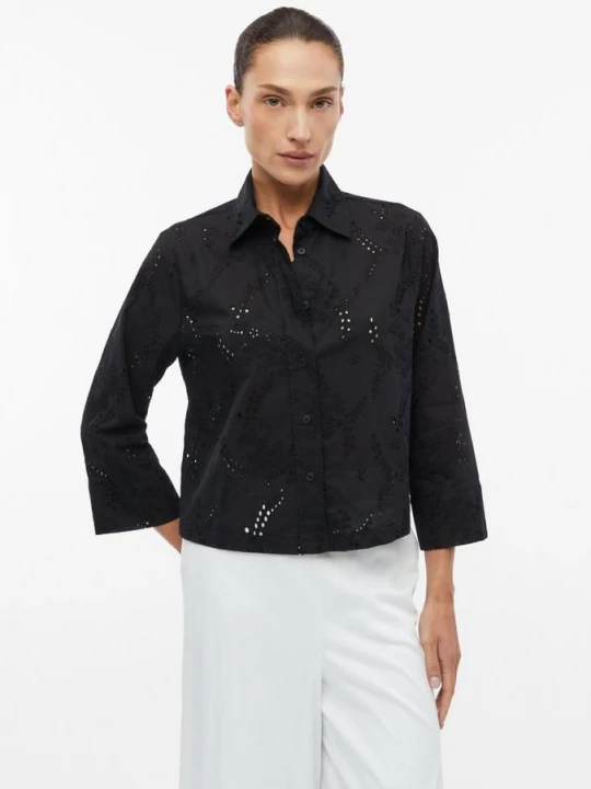 Foto van product Halfdoorzichtige cropblouse met opengewerkt borduurwerk s.Oliver zwart
