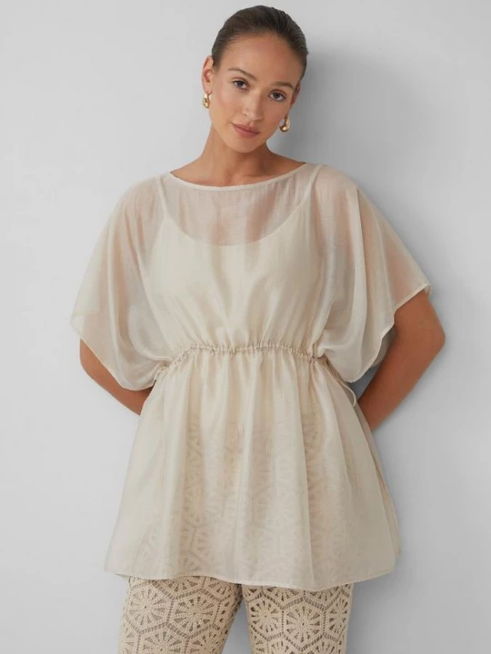 Foto van product Halftransparante kaftan met een relaxed fit en tunnelkoord s.Oliver beżowy