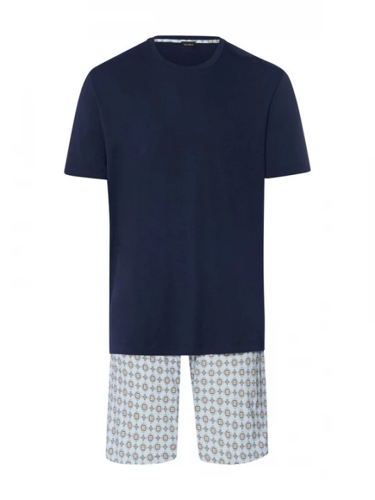 Foto van product Hanro Pyjama kort ' Night & Day ' lichtblauw / donkerblauw / geel