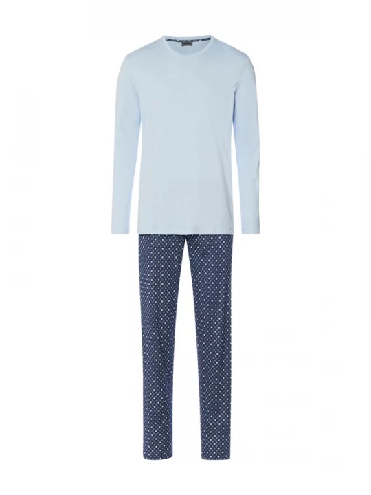 Foto van product Hanro Pyjama lang ' Night & Day ' lichtblauw / donkerblauw