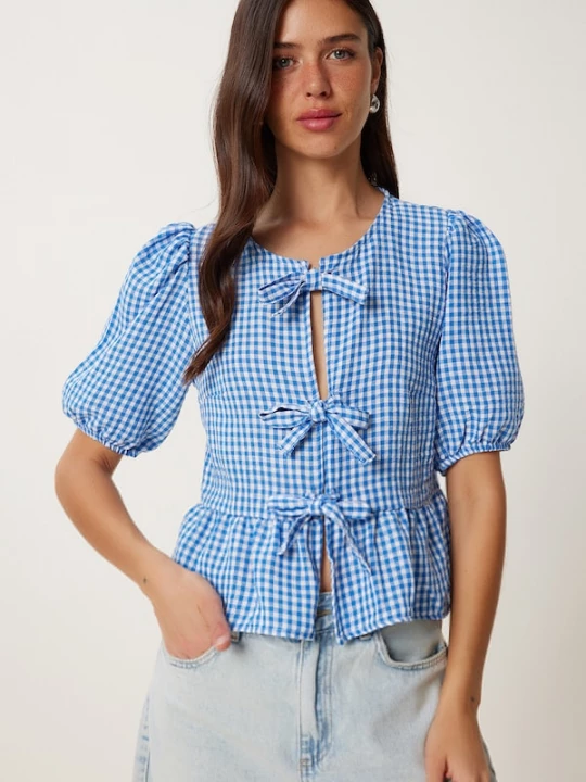 Foto van product Happiness İstanbul Blouse blauw / blauw gemêleerd / wit Happiness Istanbul