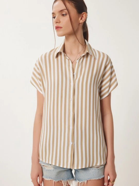 Foto van product Happiness İstanbul Blouse cappuccino / wit Happiness Istanbul