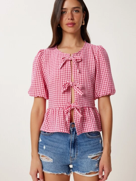 Foto van product Happiness İstanbul Blouse magenta / wit Happiness Istanbul
