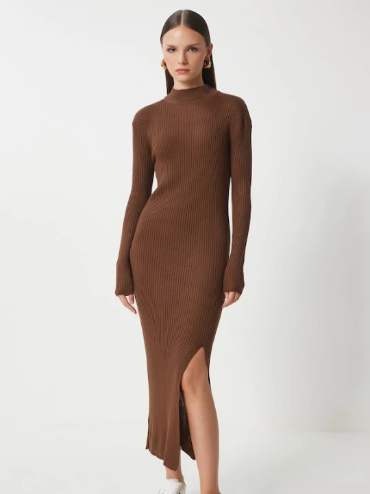 Foto van product Happiness İstanbul Gebreide jurk bruin Happiness Istanbul