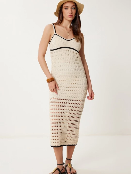 Foto van product Happiness İstanbul Gebreide jurk crème / zwart Happiness Istanbul