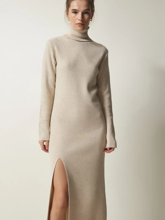 Foto van product Happiness İstanbul Gebreide jurk taupe Happiness Istanbul