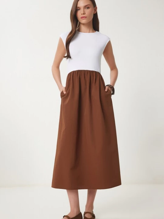 Foto van product Happiness İstanbul Jurk bruin / wit Happiness Istanbul