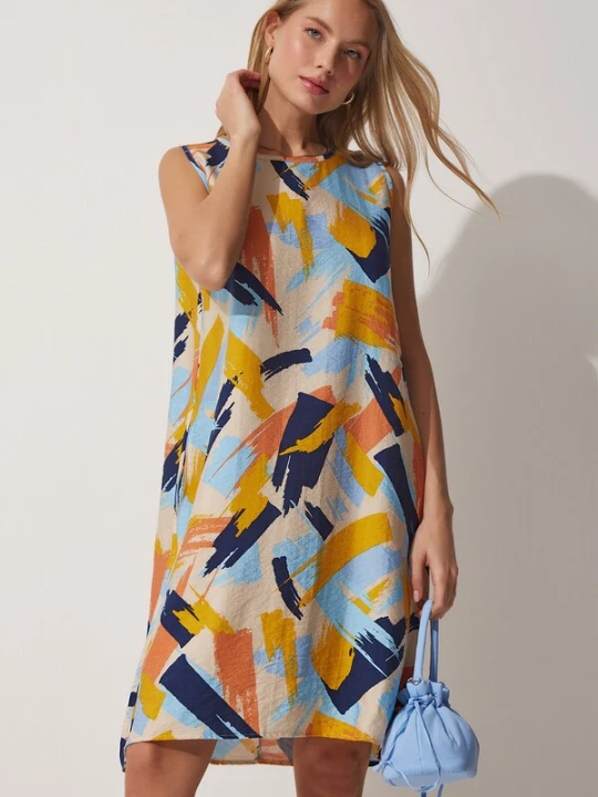 Foto van product Happiness İstanbul Jurk ecru / navy / lichtblauw / oranje Happiness Istanbul