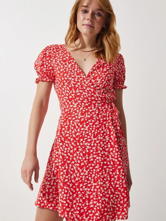 Foto van product Happiness İstanbul Jurk oranjerood / wit Happiness Istanbul