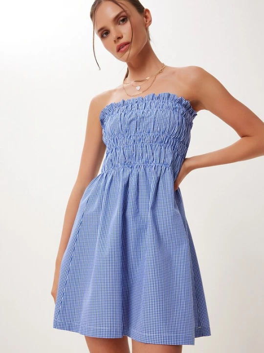 Foto van product Happiness İstanbul Zomerjurk blauw / wit Happiness Istanbul