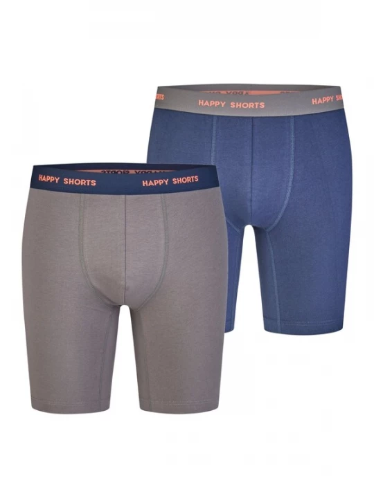 Foto van product Happy Shorts Boxershorts '2 Happy Shorts Jersey Trunk Long Men's Boxer Shorts Pant' donkerblauw / taupe / oranje