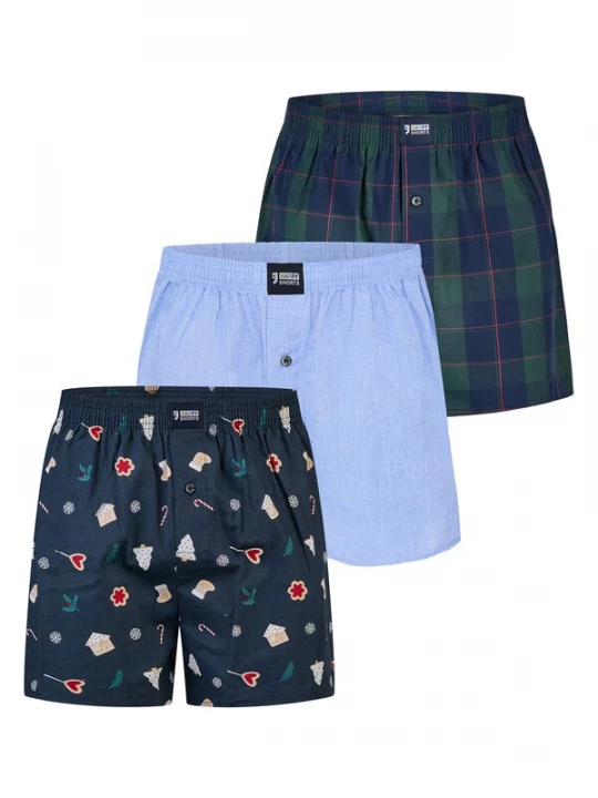Foto van product Happy Shorts Boxershorts 'Christmas' lichtblauw / donkerblauw / donkergroen / rood