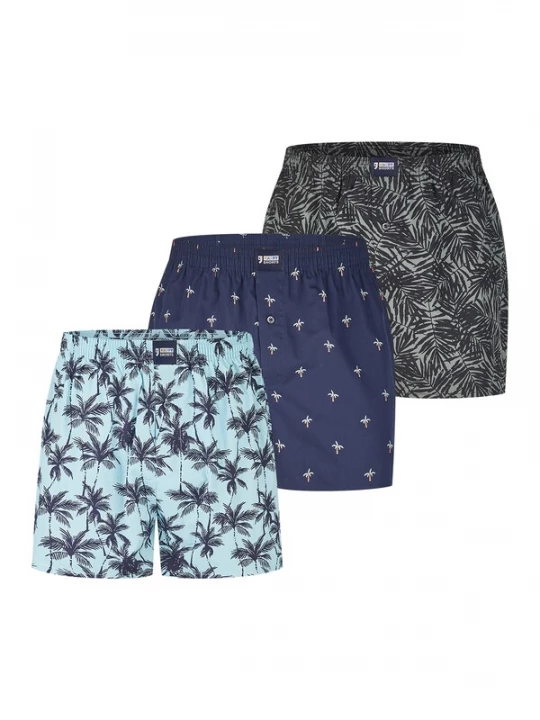 Foto van product Happy Shorts Boxershorts ' Motiv Mix ' lichtblauw / donkerblauw / grijs