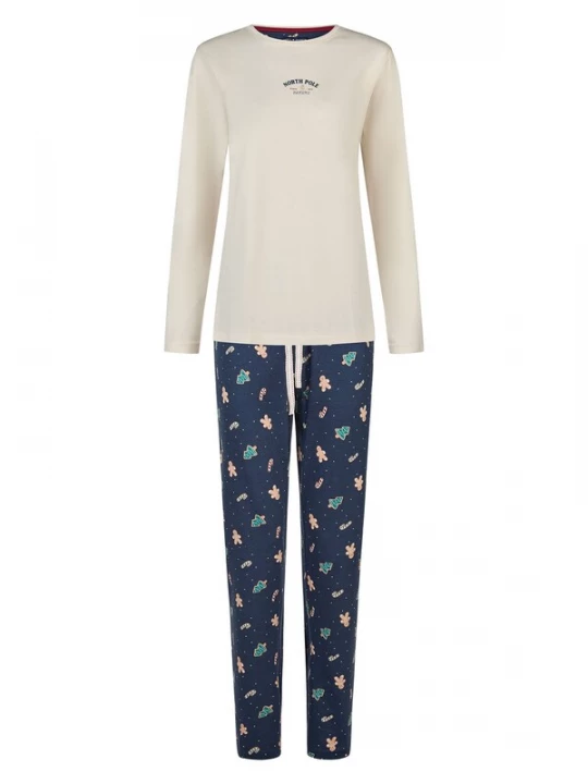 Foto van product Happy Shorts Pyjama 'Christmas' beige / donkerblauw / groen / offwhite