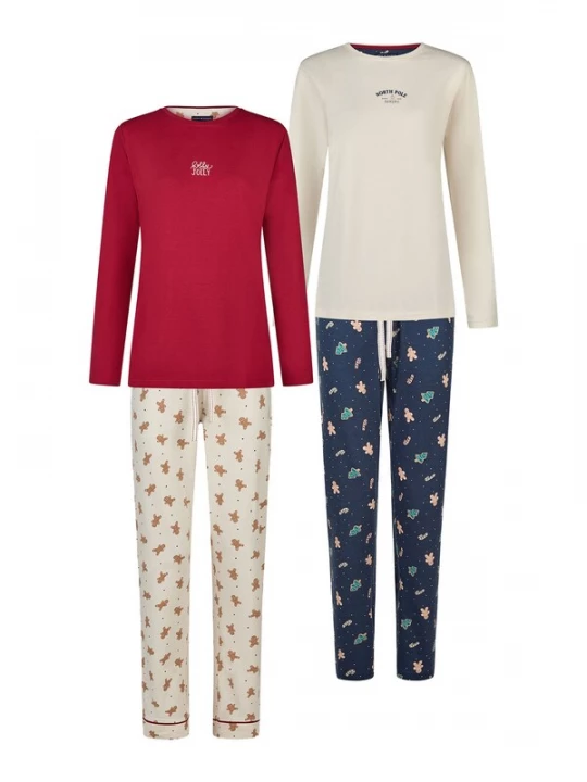 Foto van product Happy Shorts Pyjama 'Christmas' donkerblauw / smaragd / bordeaux / offwhite