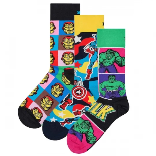 Foto van product Happy Socks Sokken 'Marvel Avengers' blauw / geel / groen / lila / pink / zwart
