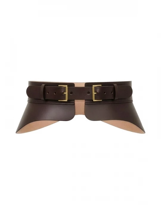 Foto van product Haute Cuir Riem 'Crescent Peplum Belt' donkerbruin
