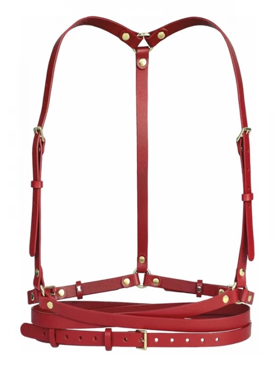 Foto van product Haute Cuir Riem 'Slim Double Belt Harness' rood